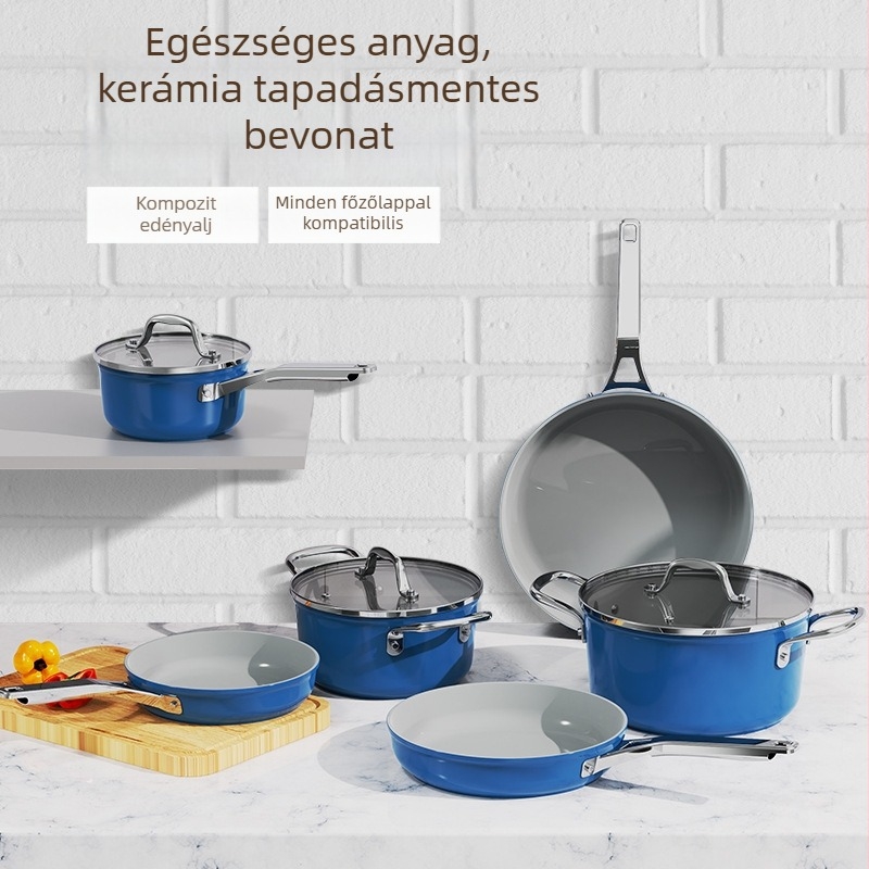 9 darabos tapadásmentes edénykészlet: serpenyő, tejfőző edény, fazék és wok gáztűzhelyhez