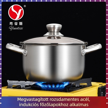 Vastag falú rozsdamentes acél edénykészlet, 3 darabos: tejes edény, leveses fazék és tészta főzőedény