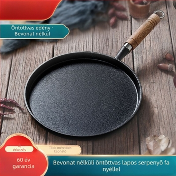 Kovácsolt vasból készült palacsinta- és serpenyő, sík aljzat, bevonat nélküli, tapadásmentes
