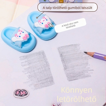 Papucs alakú radírok, aranyos karikatúra dizájnnal általános iskolások számára — kiváló minőségű gumi radír, amely tisztán töröl