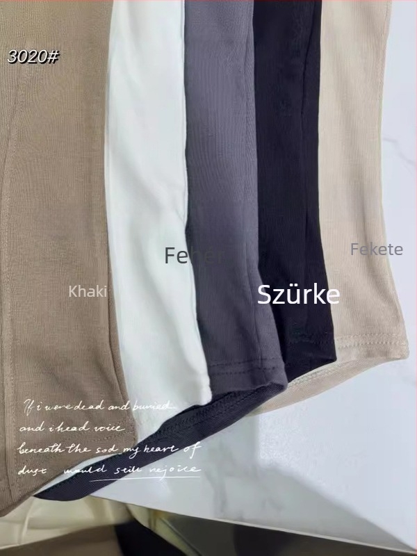 Női U-nyakú rövid ujjú T-shirt halcsont mintával, karcsúsított szabás, hangsúlyos dekoltázs