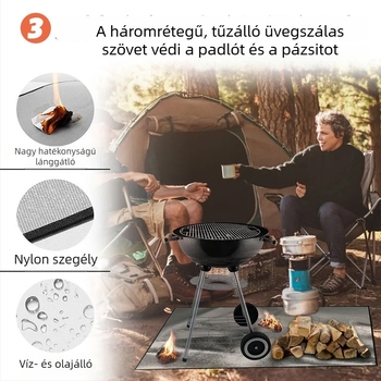 BBQ grillszőnyeg, magas hőmérséklet-állóságú, tűzálló kültéri szőnyeg teraszhoz és kerthez