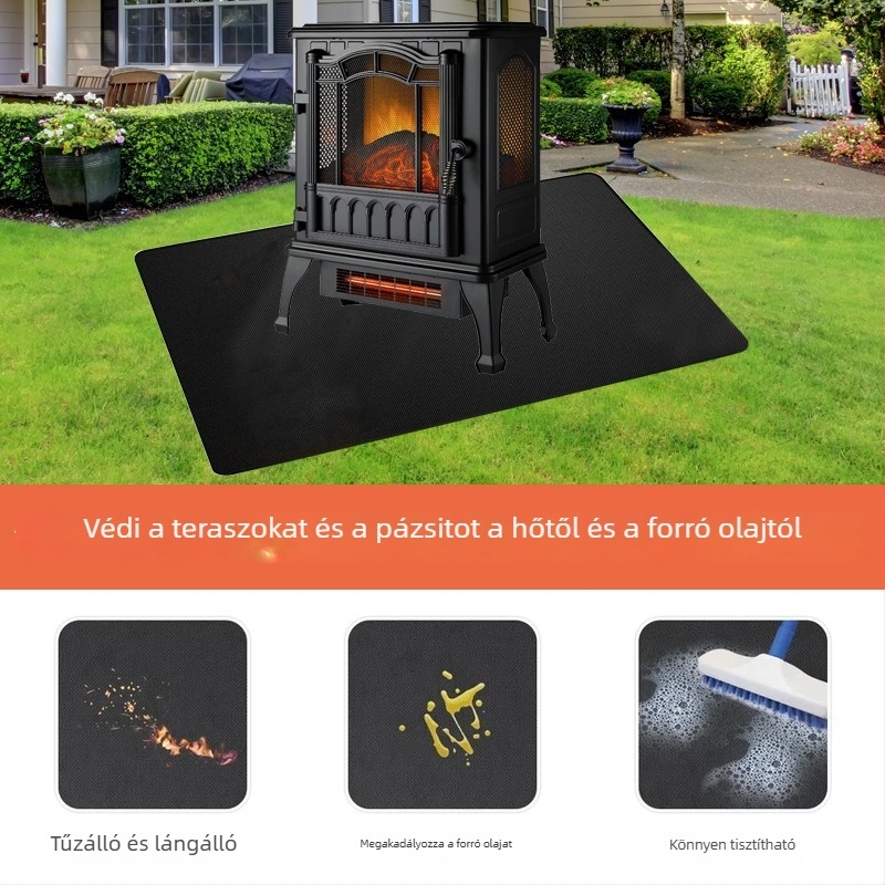 BBQ grillszőnyeg, magas hőmérséklet-állóságú, tűzálló kültéri szőnyeg teraszhoz és kerthez