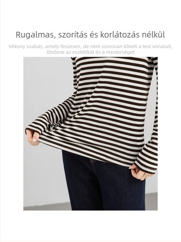 Xinge Tencel-gyapjú keverék csíkos póló texturált felülettel, kerek nyak, laza szabás, hosszú ujj, 2026 tavasz