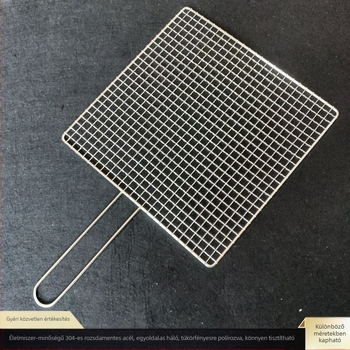 304 rozsdamentes acél négyszögletes grillrács, egy darabos kivitel, megerősített, kültéri használatra
