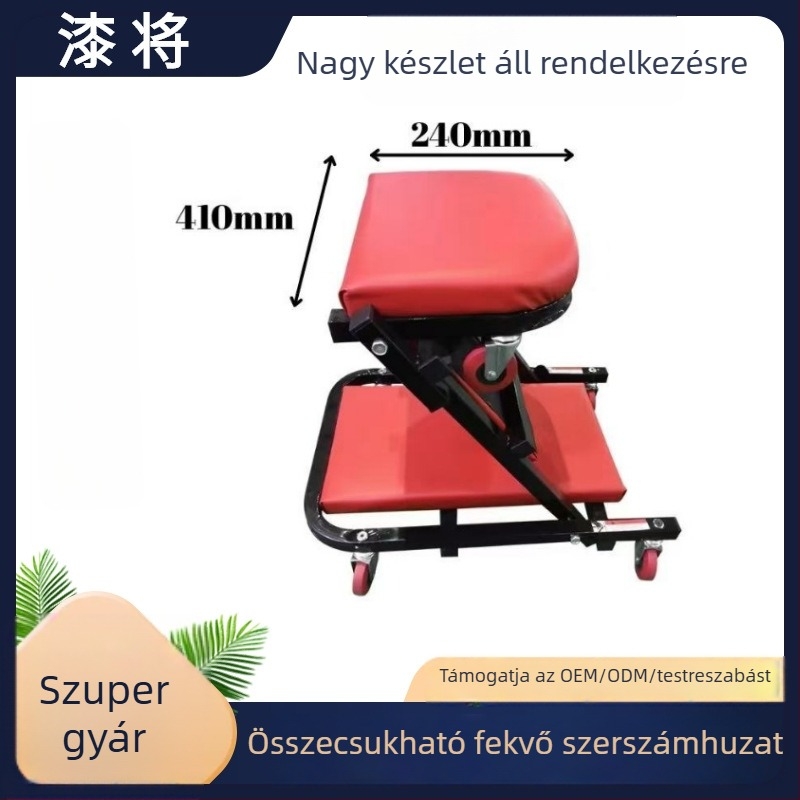 Összecsukható szerszámos szék autójavításhoz, 36 hüvelyk, fekete-piros