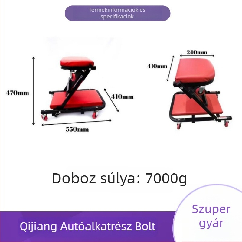 Összecsukható szerszámos szék autójavításhoz, 36 hüvelyk, fekete-piros