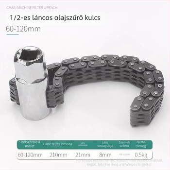 Állítható olajszűrő kulcs kettős láncú hüvely, 44-52 mm, autókarbantartáshoz