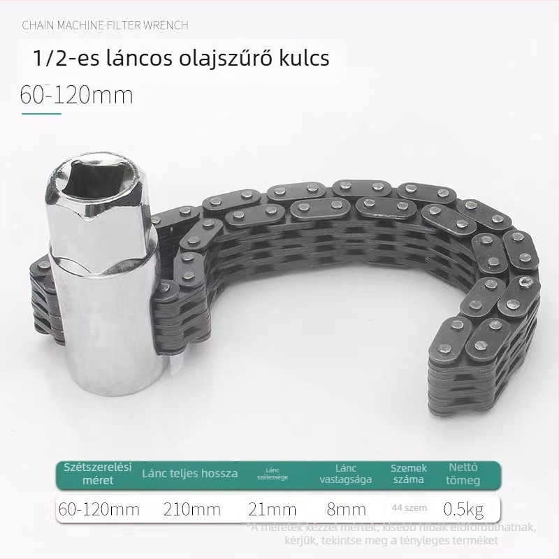 Állítható olajszűrő kulcs kettős láncú hüvely, 44-52 mm, autókarbantartáshoz