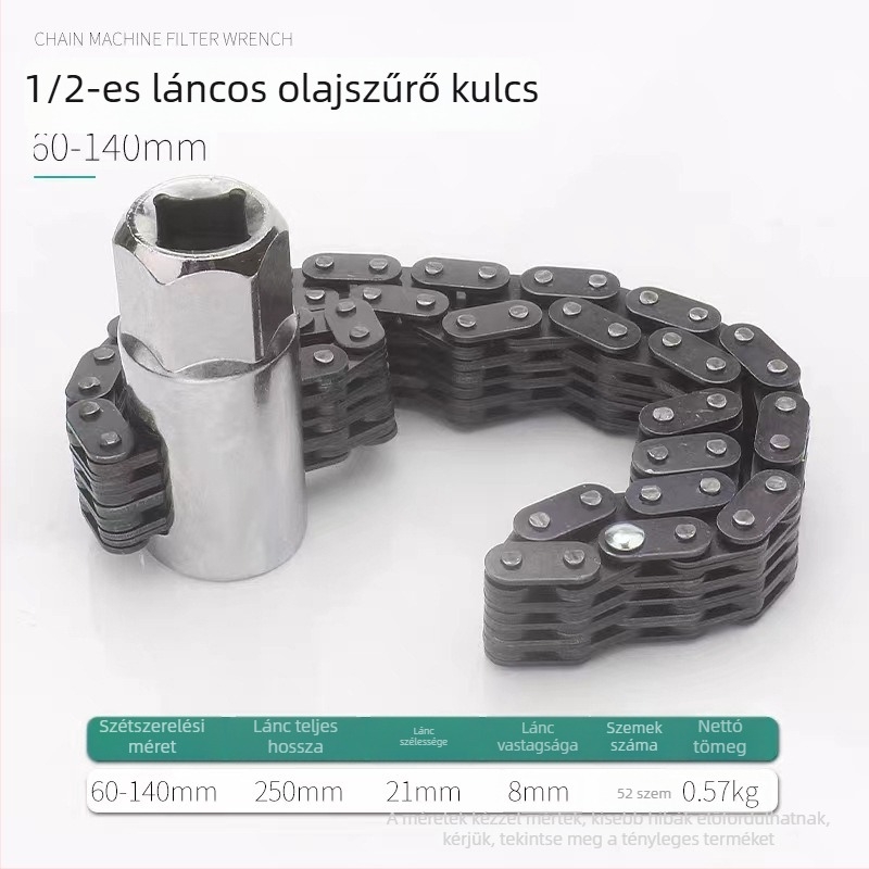 Állítható olajszűrő kulcs kettős láncú hüvely, 44-52 mm, autókarbantartáshoz