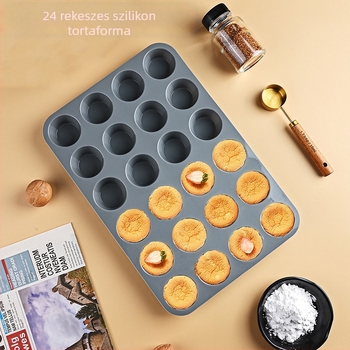 24 rekeszes szilikon sütőforma, kör alakú mini muffin formához, magas hőállóságú, piros, 33×22,5 cm