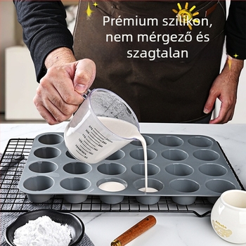 24 rekeszes szilikon sütőforma, kör alakú mini muffin formához, magas hőállóságú, piros, 33×22,5 cm