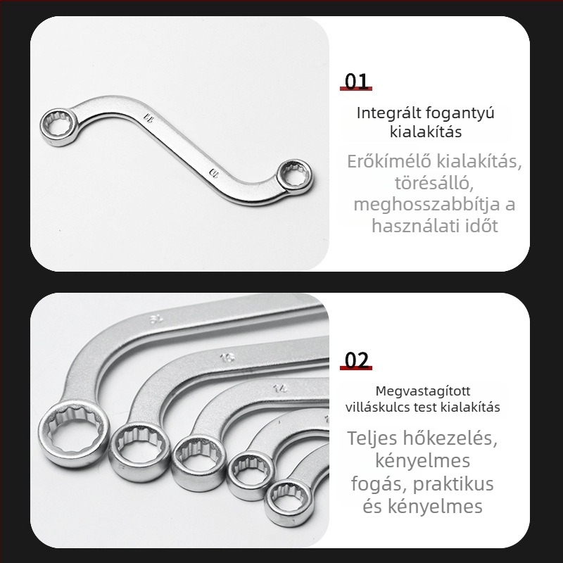 Rögzített fejű, kétirányú hajlított nyélű Torx kulcs, S-típusú kulcs, 5 darabos készlet, 12-ágú kivitel, autójavító szerszámkészlet racsival