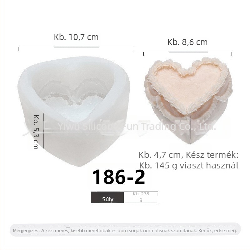 Szilikon tortaforma szív alakú, dekorációhoz fondanttal, csokoládéval és gyertyákkal