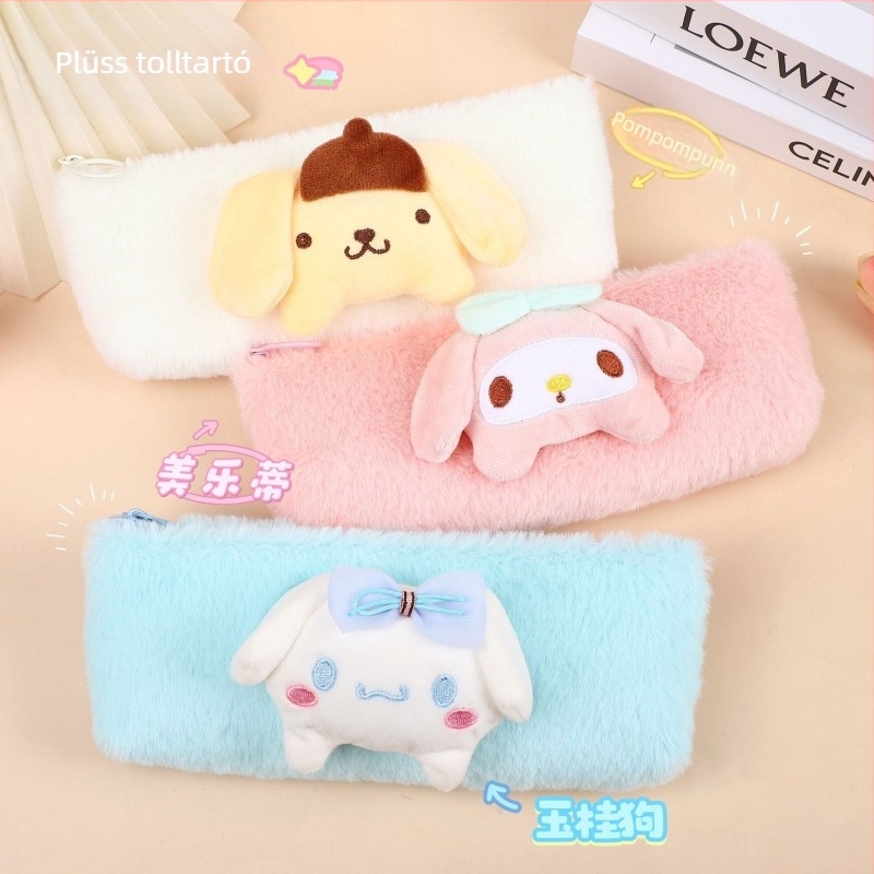 Plüss tolltartó Sanrio karakterekkel: Cinnamoroll, My Melody és Pompompurin – nagy kapacitású iskolai tolltartó