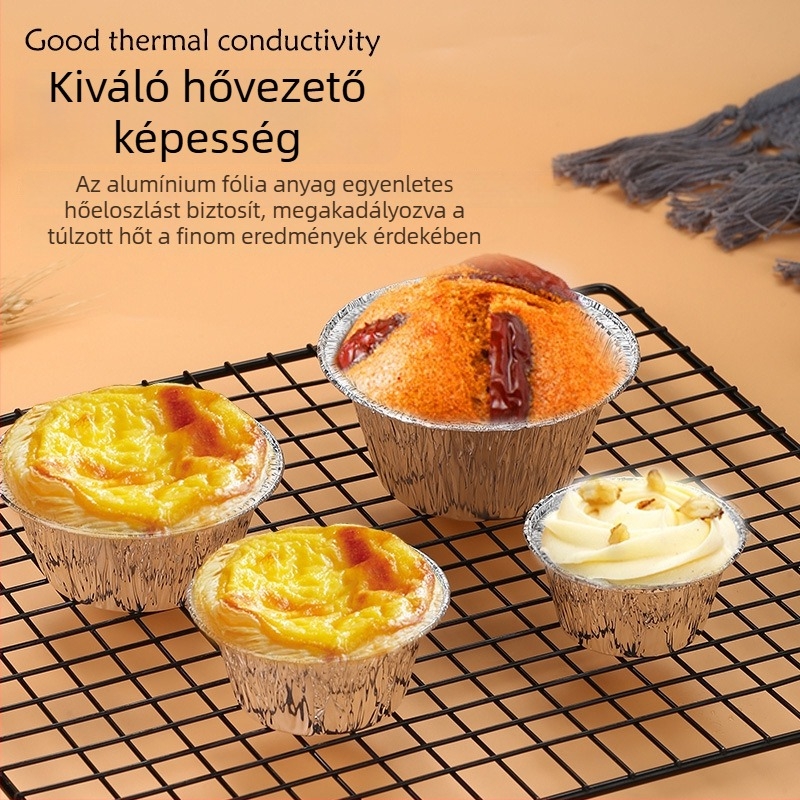 Nem tapadó kör alakú sütőforma alumíniumfóliából tojásos tartákhoz, pohárkákkal