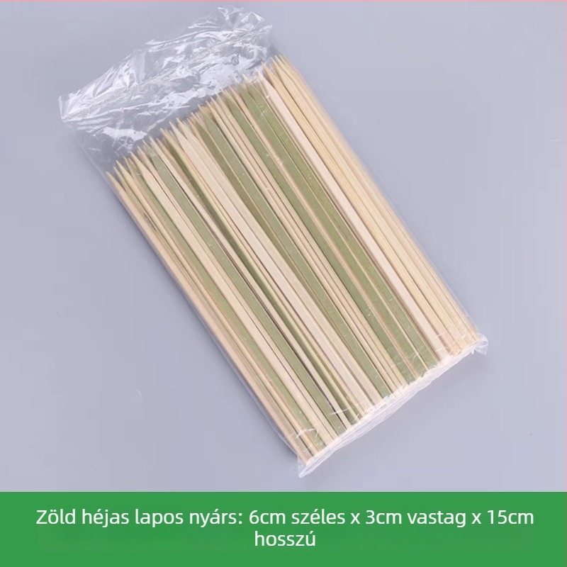 Zöld bambusznyársak japán faszenes grillhez Yakitori és Oden számára, sík, egyszer használatos, 9–30 cm