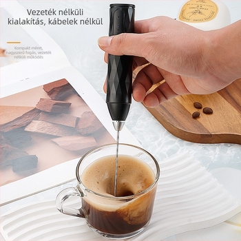Újratölthető, vezeték nélküli tejhabosító és kávékeverő