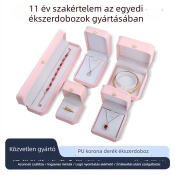 Rózsaszín koronás gyűrűsdoboz, karcsú nyaklánc doboz, prémium ékszer csomagolás