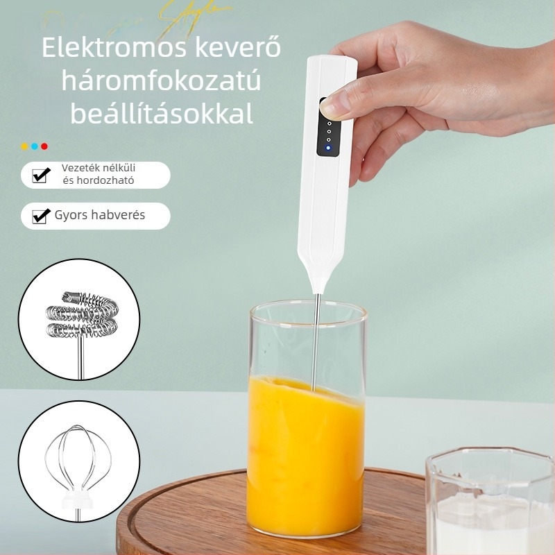 JLL7601-3 Vezeték nélküli elektromos tojásfelverő és tejszínhabosító, kompakt otthoni kávéhabosító