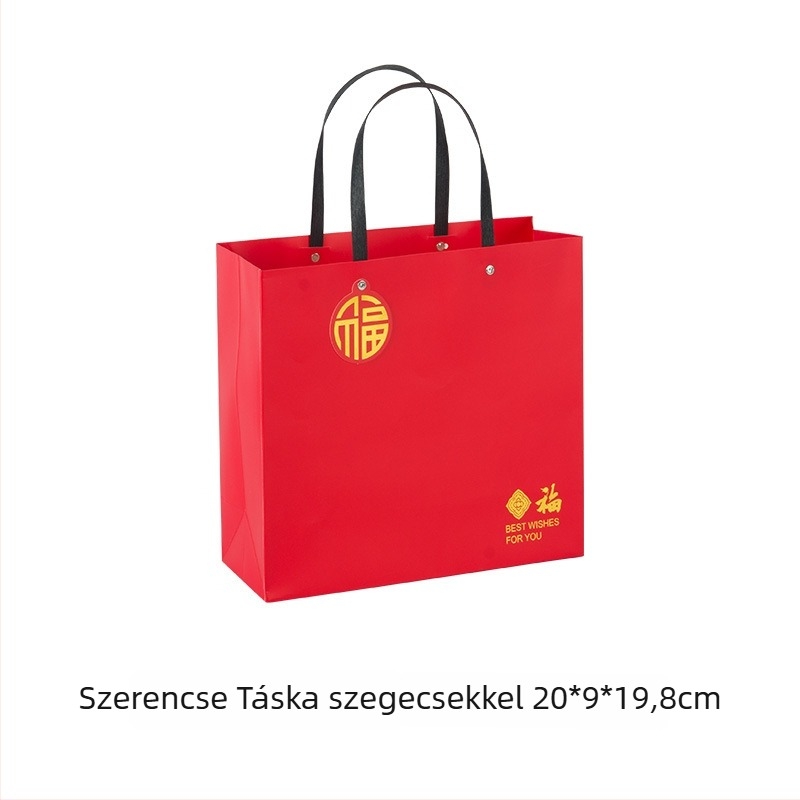 Újévi papírzacskó ajándékcsomagoláshoz, négyzetes alappal, ezüstös fóliázással