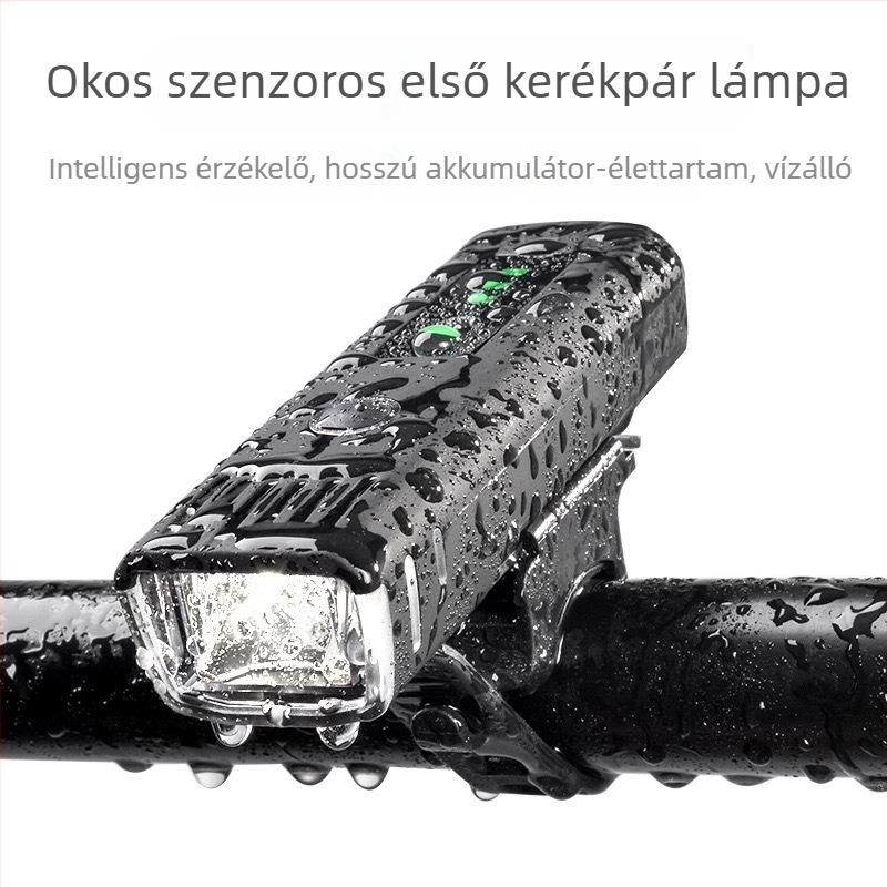 Német szabvány szerinti vízálló, érzékelős első lámpa mountain bike-hoz, USB-kijelzővel és töltéssel