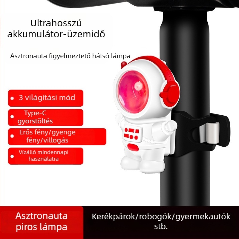 Új kerékpár hátsó lámpa USB töltéssel, űrhajós dizájnnal éjszakai biciklizéshez