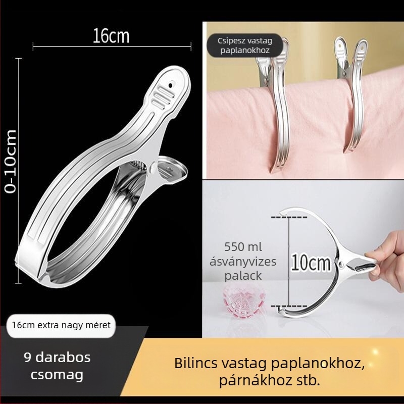 Rozsdamentes acél szárító klipsz — nagy klipsz plédekre, ruhákra, fehérneműre, zokikra és sálakra; szélálló kialakítás