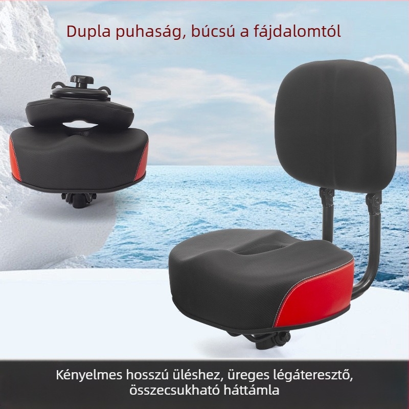 Összecsukható háttámaszos nyeregszék elektromos kerékpárokhoz, acélváz, ütéscsillapítás, kompatibilis a főbb modellekkel