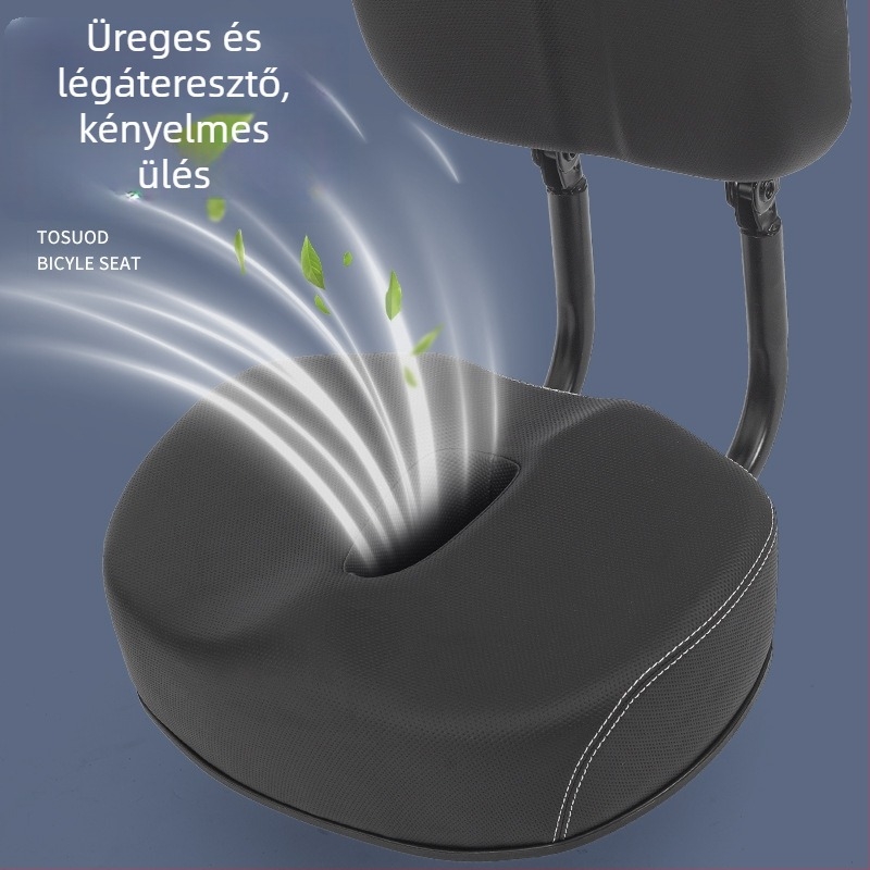 Összecsukható háttámaszos nyeregszék elektromos kerékpárokhoz, acélváz, ütéscsillapítás, kompatibilis a főbb modellekkel