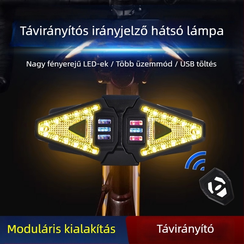 Távolról vezérelhető LED hátsó lámpa mountain bike-hoz éjszakai tekeréshez, kanyarjelző funkcióval