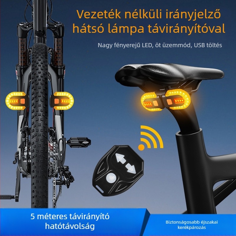 Töltővel ellátott, vezeték nélküli távirányítós hátsó lámpa mountain bike-hoz, levehető éjszakai vezetéshez