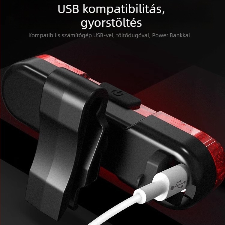 USB-töltővel ellátott kerékpár hátsó lámpa, éjszakai kerékpározáshoz figyelmeztető fény, nagy fényerejű