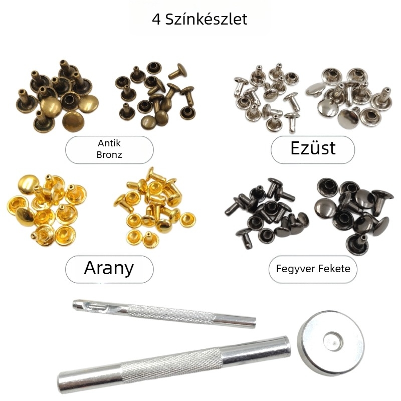 120 darabos fém sapkás szegecs készlet kettős oldalú szegecsekkel és szerelőeszközzel bőr ruházathoz