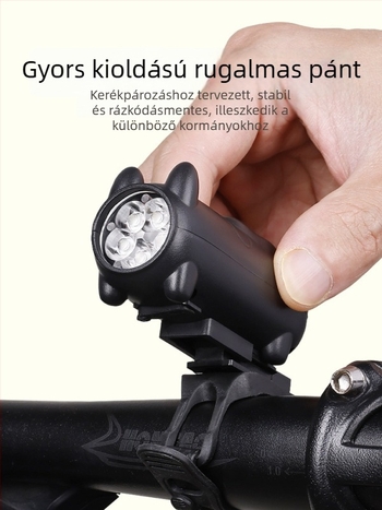 Kerékpár első lámpa többfunkciós kürttel, vízálló USB-C töltésű macskás dizájnnal, hegyi és városi kerékpárokhoz