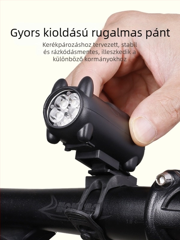 Kerékpár első lámpa többfunkciós kürttel, vízálló USB-C töltésű macskás dizájnnal, hegyi és városi kerékpárokhoz