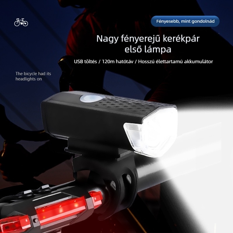 USB-töltésű kerékpár világítási készlet: első és hátsó lámpa, éjszakai tekeréshez, figyelmeztető fény