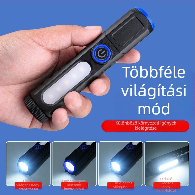 Kihúzható zseblámpa tollklipszzel, erős fény, hosszú hatótávú fény, kemping és túra világítás
