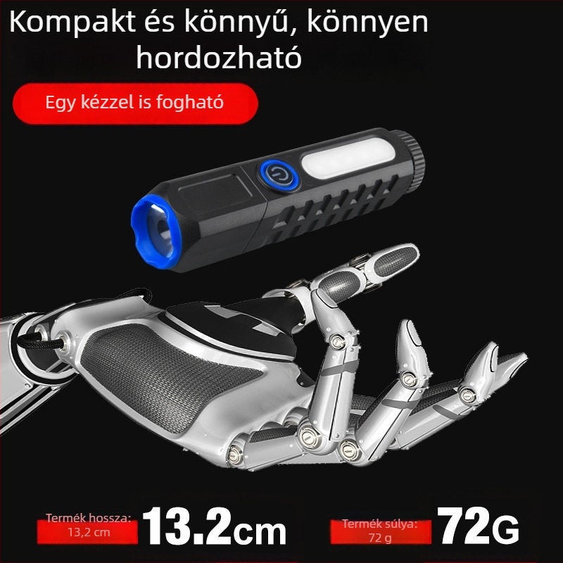 Kihúzható zseblámpa tollklipszzel, erős fény, hosszú hatótávú fény, kemping és túra világítás