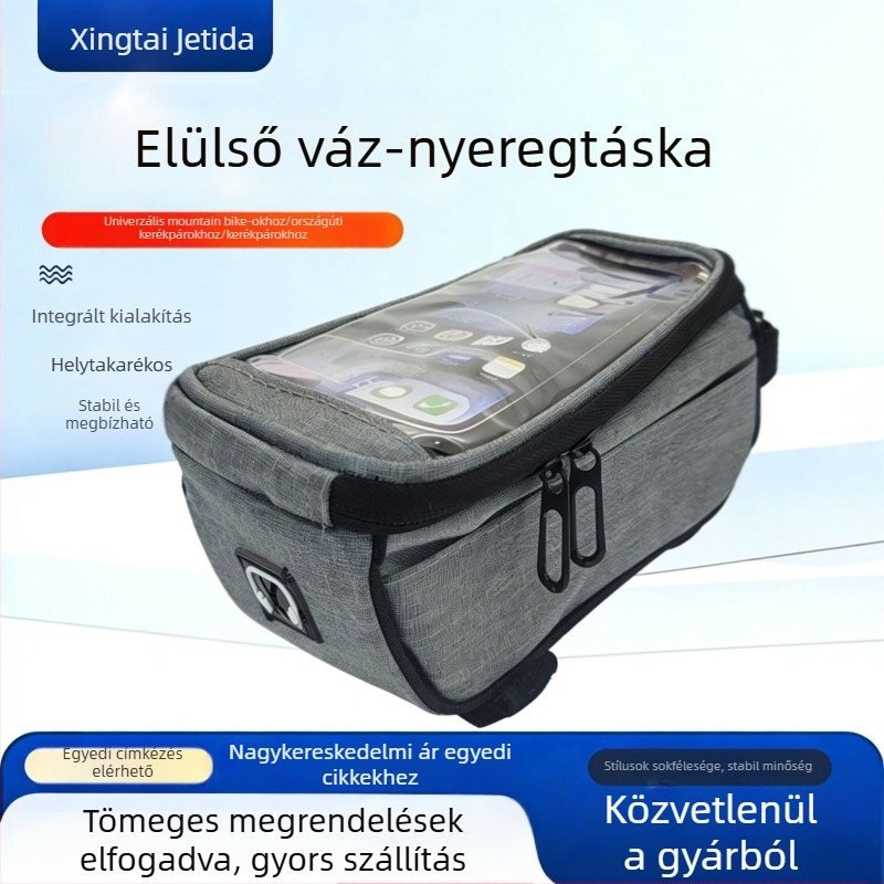 Vízálló felsőcső-táska érintőképernyős telefontartó zsebbel, nagy kapacitású MTB-hez