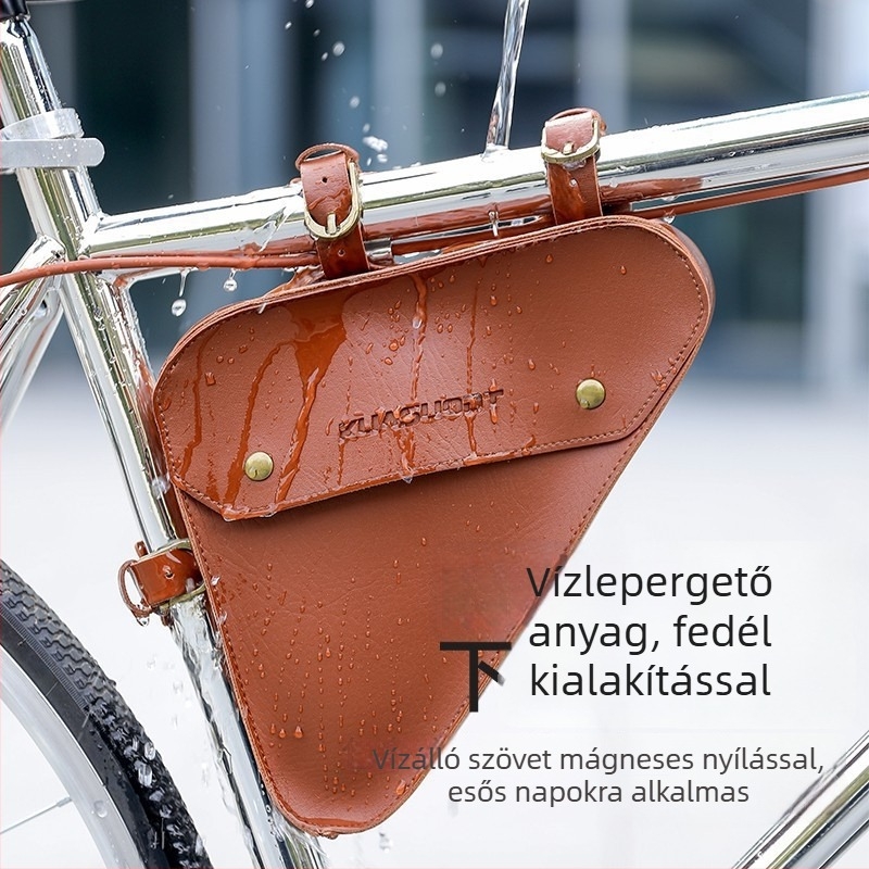Retro stílusú első háromszög alakú kerékpáros táska MTB- és országúti kerékpárokhoz, vízálló, 2 L kapacitás