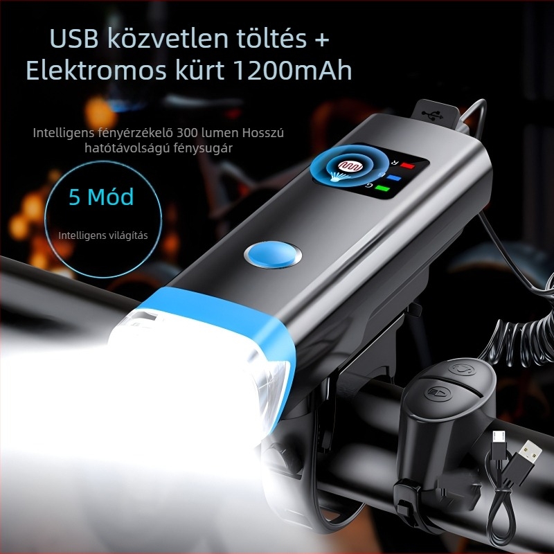 Elülső lámpa és kerékpár kürtje hegymászó kerékpárhoz USB töltéssel és intelligens szenzorral