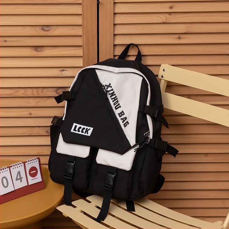 Harajuku stílusú hátizsák kampuszra, patchwork dizájn, sokoldalú, nagy kapacitású, középiskolások és egyetemista korosztálynak