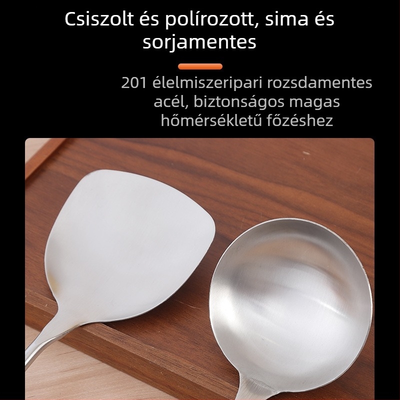 Konyhai spatula és főzőkanál készlet rozsdamentes acélból, két darab, hőálló