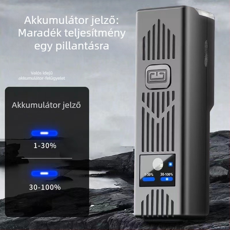 Tölthető első kerékpár lámpa, erős LED-del és beépített kürttel éjszakai hegymászáshoz.