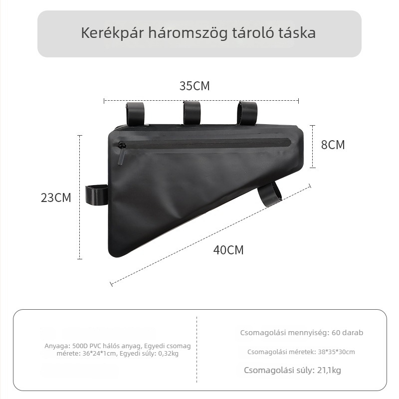 Kerékpárhoz háromszög alakú szerszámtáska, vízálló, nagy kapacitású, első vázra szerelhető