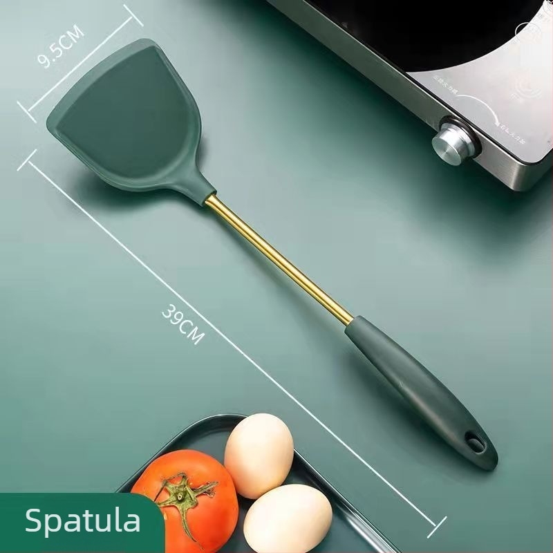 Élelmiszer-minőségű szilikon konyhai eszközök készlet: spatula, kanál és szitás kanál; tapadásmentes, hőálló