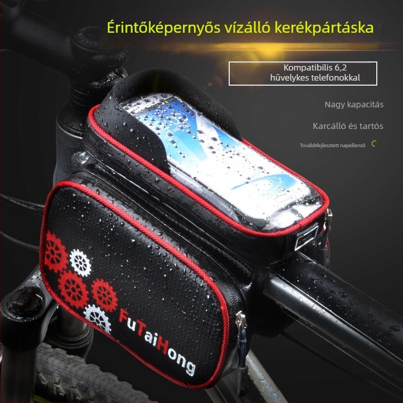 Vízálló érintőképernyős telefon-táska kerékpárokhoz; első váztáska terepkerékpárhoz