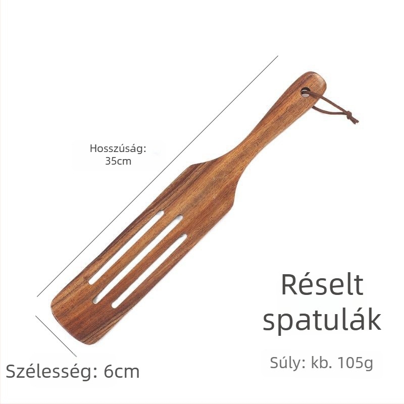 Teakfa spatula készlet: steak spatula, pizza spatula, konyhai spatula és krém- és saláta keverő spatula