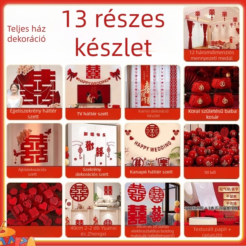 Esküvői hálószobai dekorációs készlet, girlandákkal, 2026 új stílus